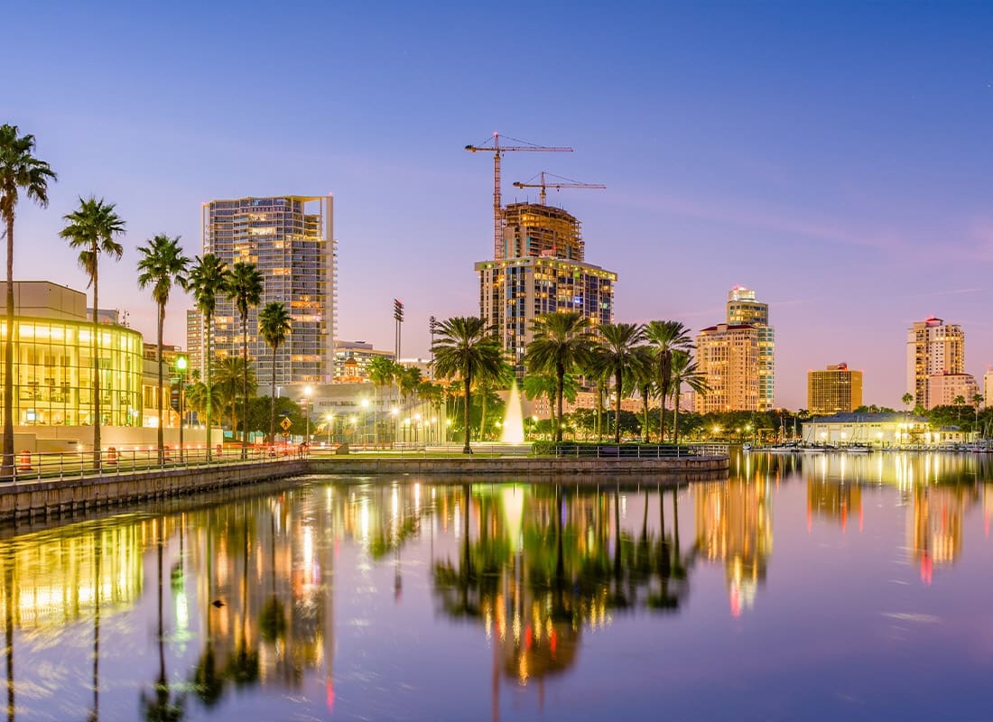 St Petersburg, FL - St Petersburg, FL Skyline During the Evening With Beautiful Lights